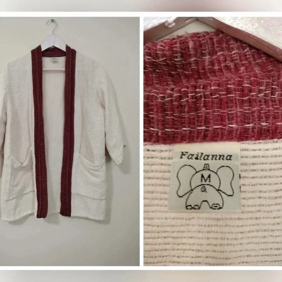 Failanna Size Medium Cotton Loose Knit Grandpa Letterman Sports Cardigan - Picture 1 of 6